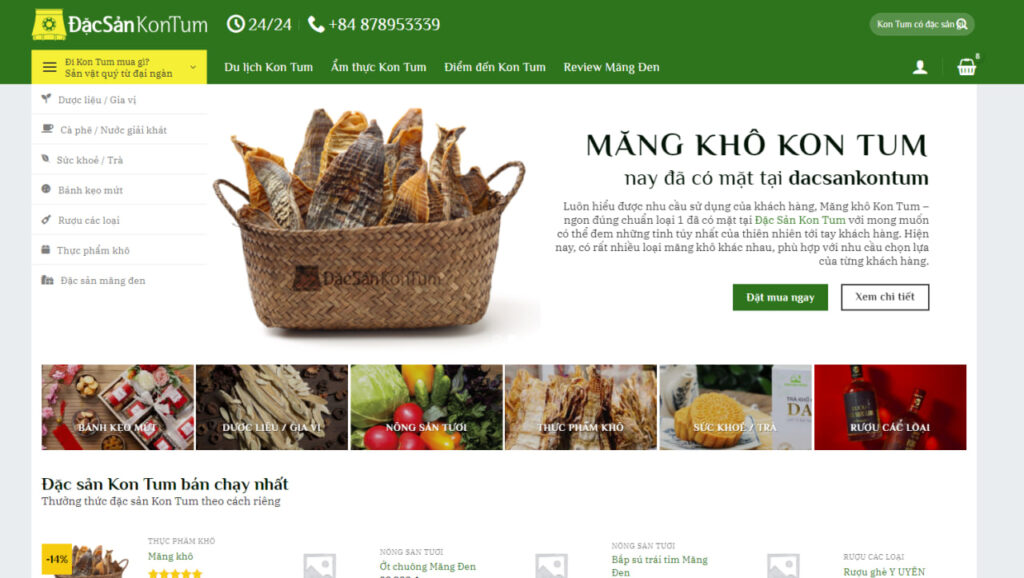 Giao diện website bán hàng đặc sản Kon Tum